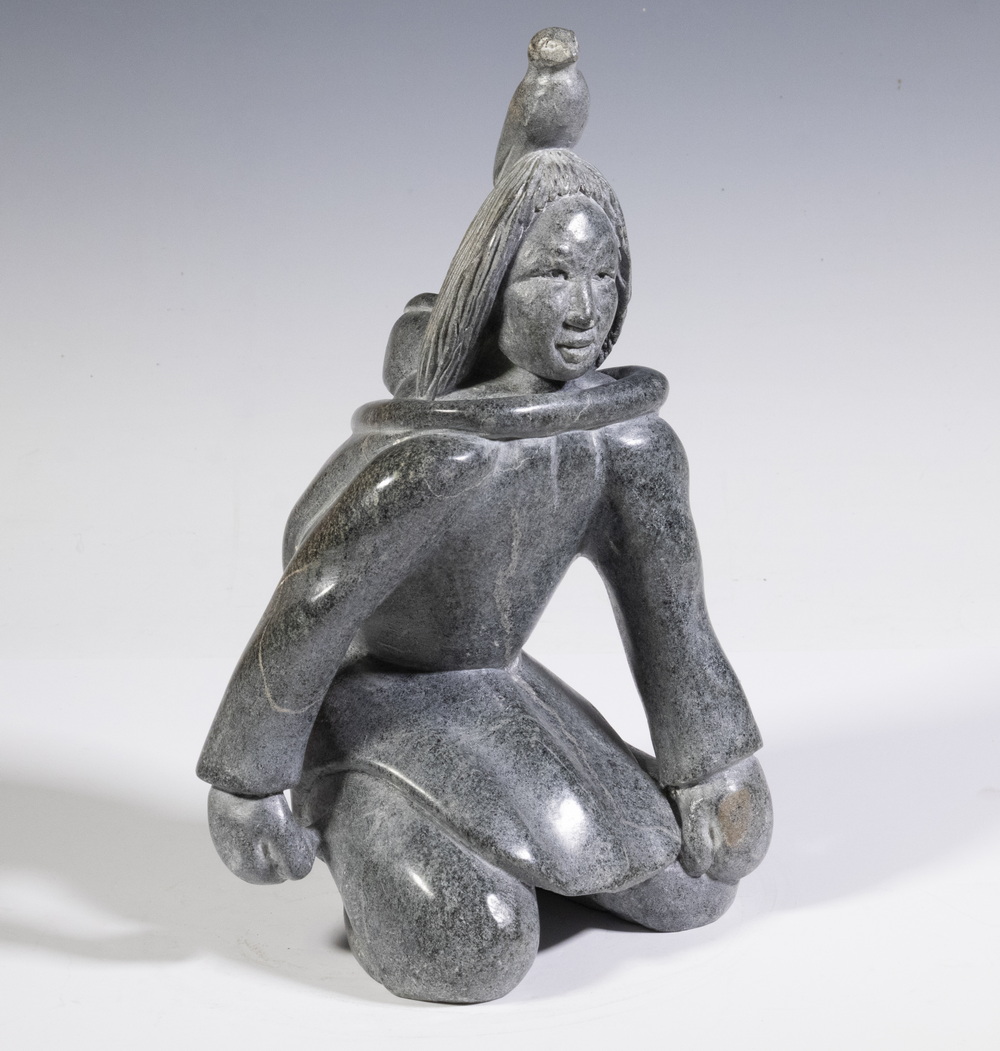 Appraisal: KIAWAK ASHOONA CAPE DORSET INUK Woman and Child grey soapstone