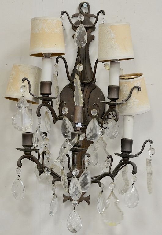 Appraisal: Set of four five light wall sconces with prisms ht