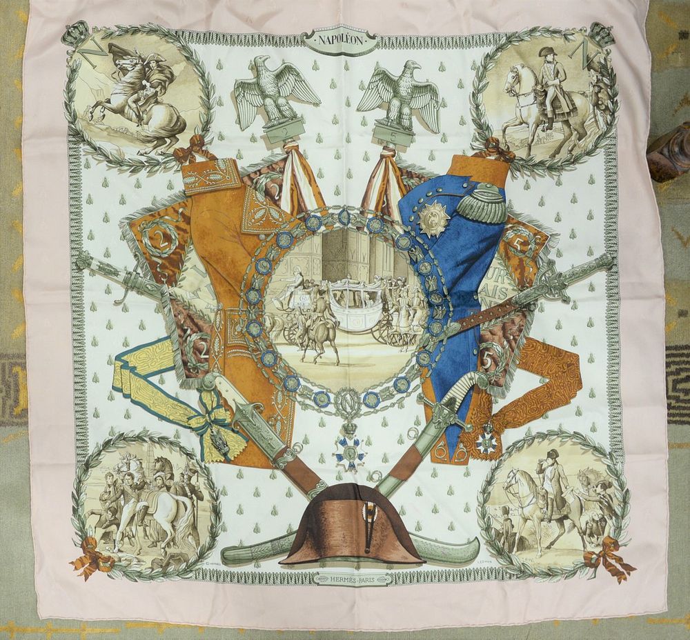 Appraisal: Hermes silk scarf Napoleon x Hermes silk scarf Napoleon x