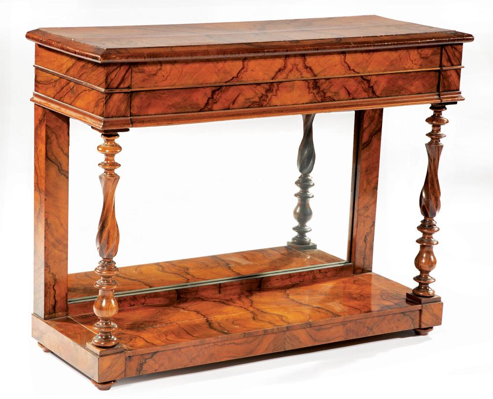 Appraisal: English Figured Walnut Pier Table late th c rectangular top