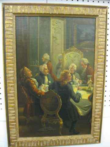 Appraisal: European Oil on Canvas Gentlemen dining '' x '' image