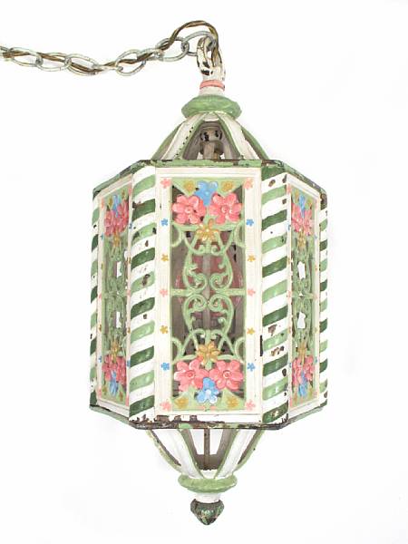 Appraisal: An American polychrome metal hanging lamp early th century height