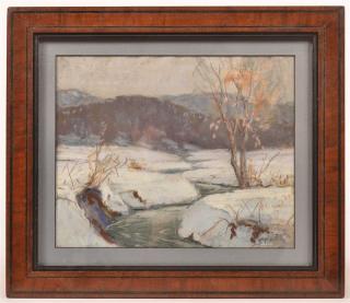 Appraisal: th Century Pastel Watercolor Winter Stream Landscape Signed Stark lower