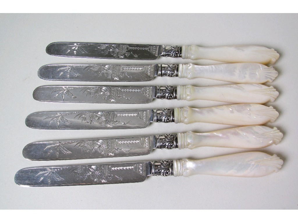 Appraisal: Set of six silver and mother of pearl handled dessert