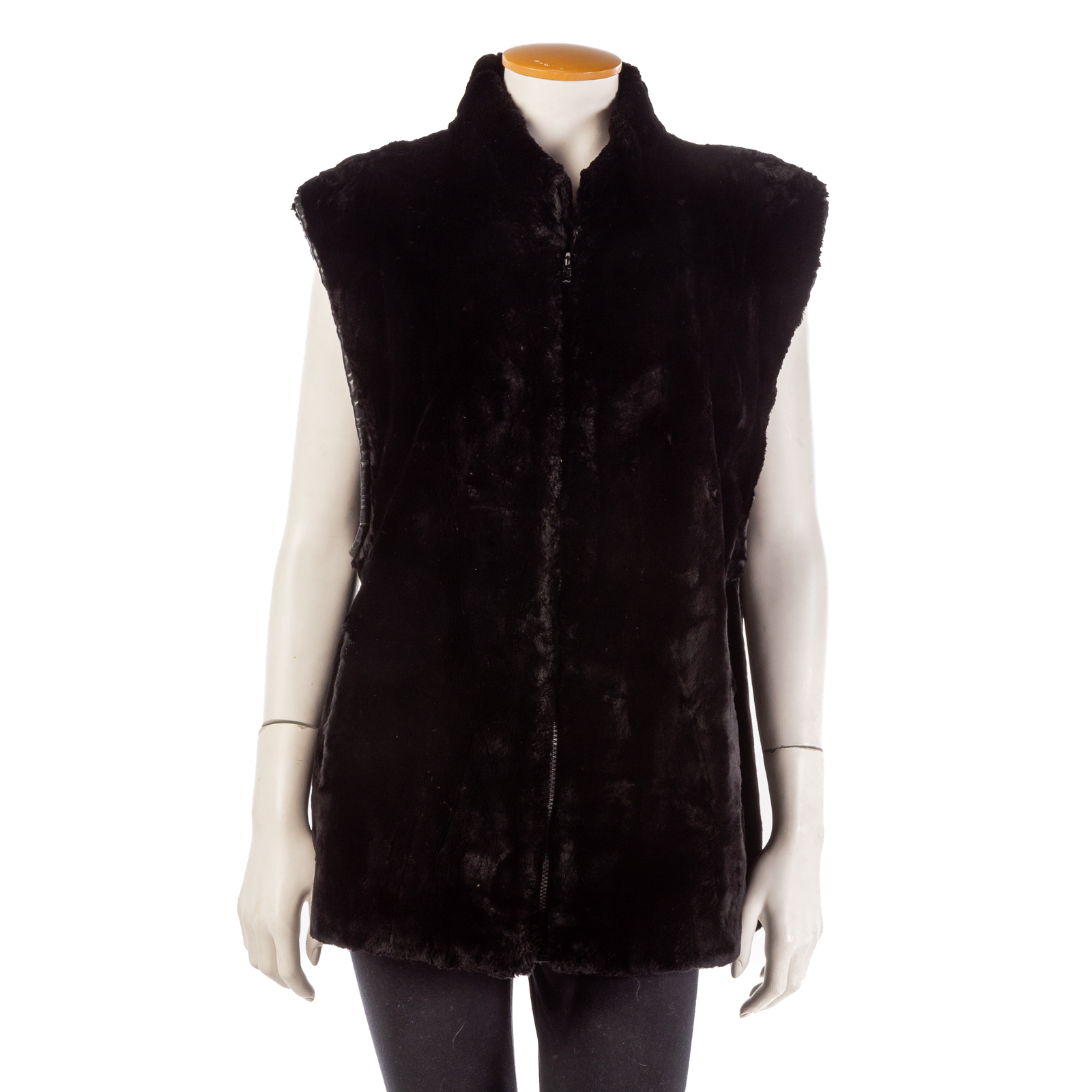 Appraisal: MUSI SHEARED BLACK MINK VEST With leather trim along the