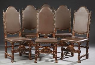 Appraisal: Set of Six Spanish Carved Oak Renaissance Style Di Set