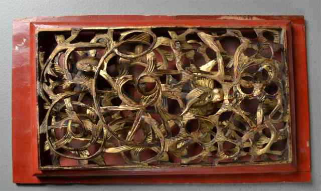 Appraisal: Exquisite Chinese Carved Hardwood Gilt PanelThis form of intricate carving