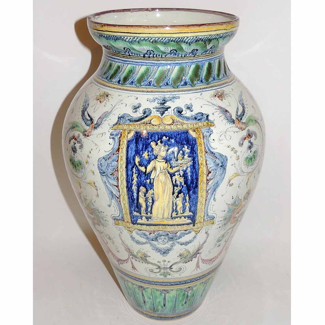 Appraisal: Italian Faience Ginori Style Urn Decorated with foliate scrolls and