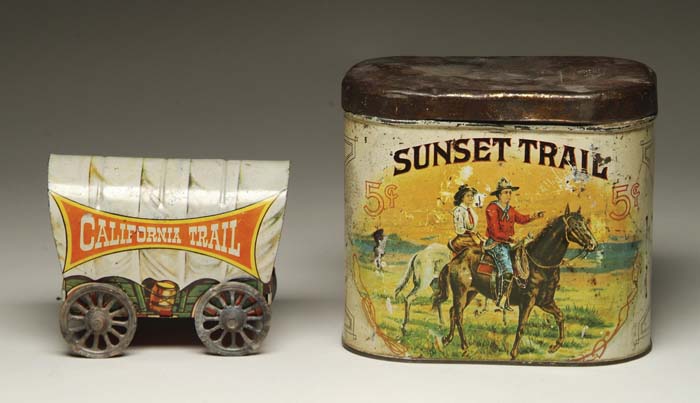 Appraisal: LOT OF TIN WESTERN RELATED CONTAINERS A tobacco tin of