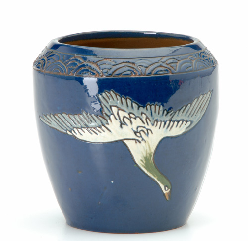 Appraisal: JERVIS Vase enamel-decorated with a white goose in flight against