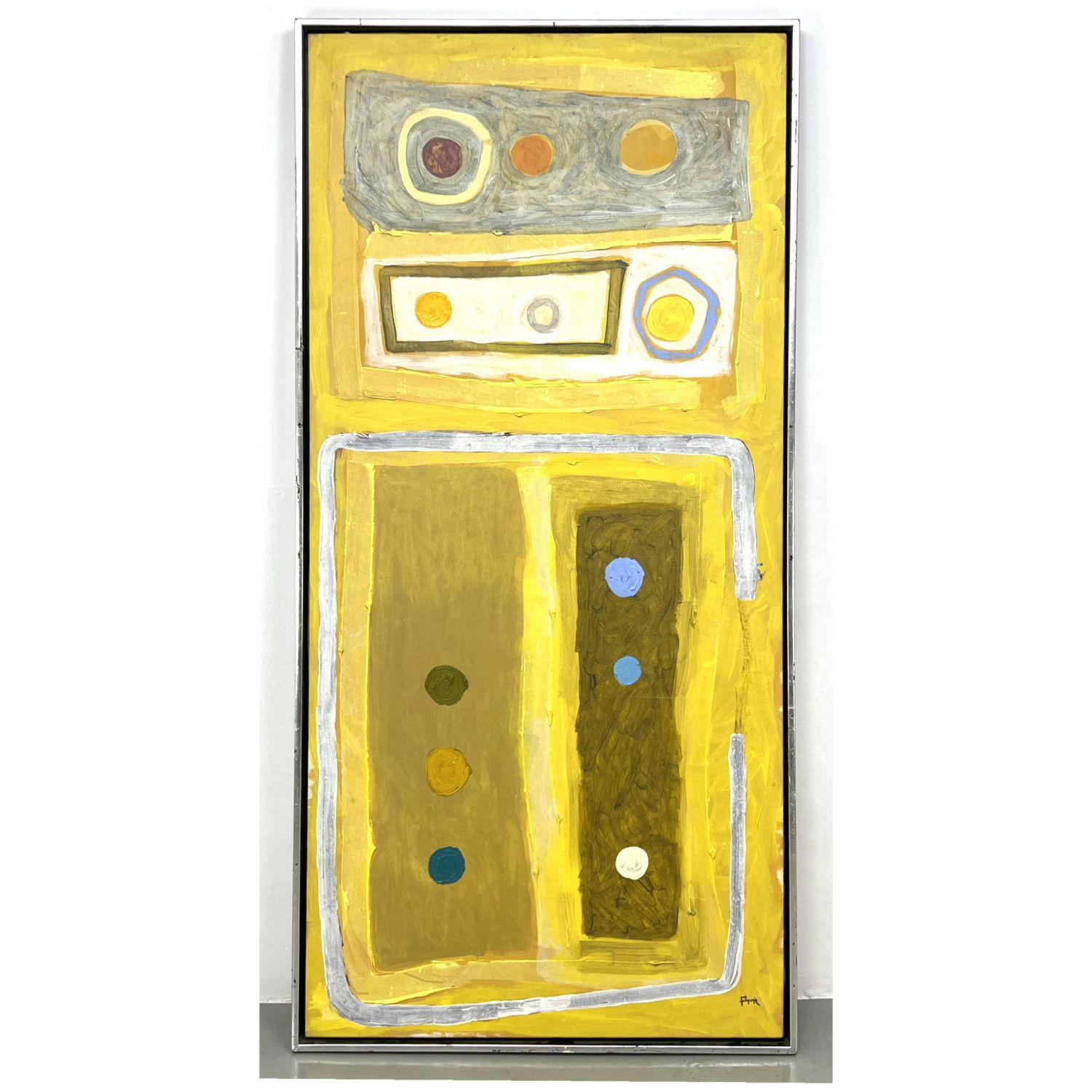 Appraisal: Large Signed Modernist Abstract Painting Yellow Ground with Blocks decorated