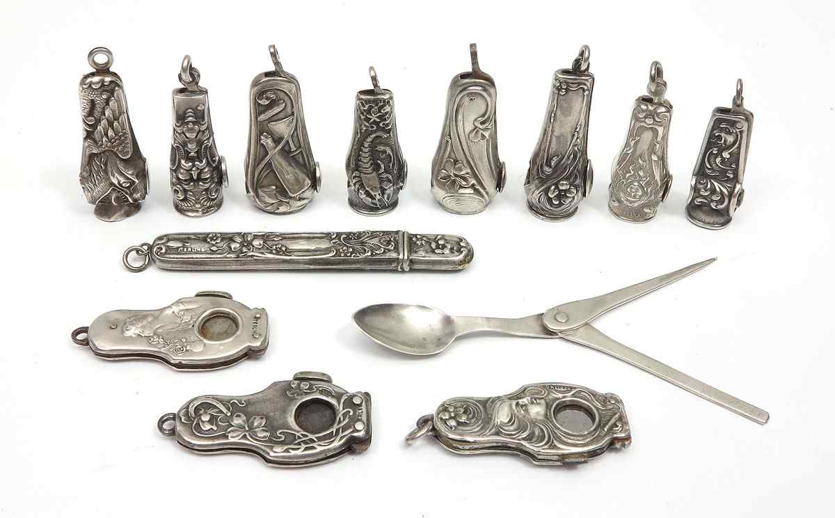 Appraisal: ART NOUVEAU STERLING SILVER CIGAR CUTTERS cigar cutters for fob