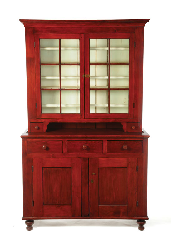 Appraisal: STEP-BACK CUPBOARD American th century pine and poplar Benchmade reproduction