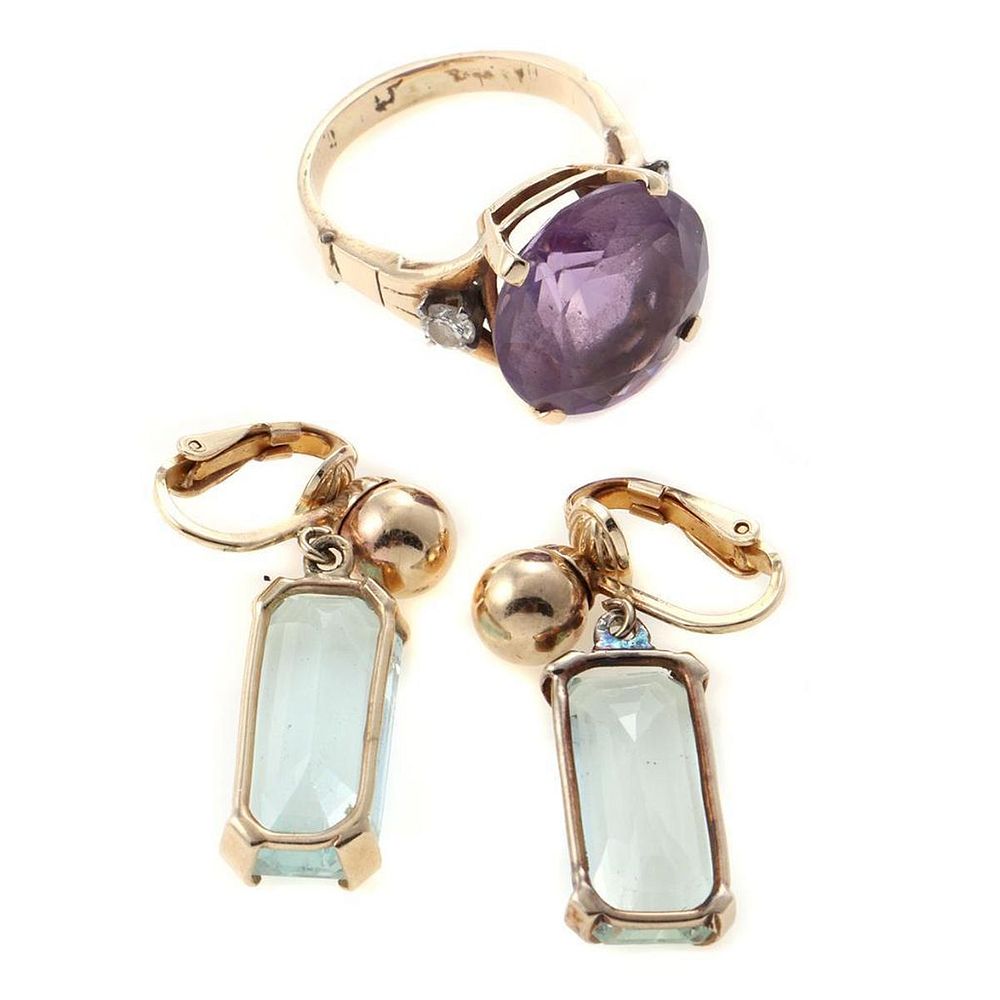 Appraisal: Semi-precious and k gold jewelry one round-cut amethyst and diamond