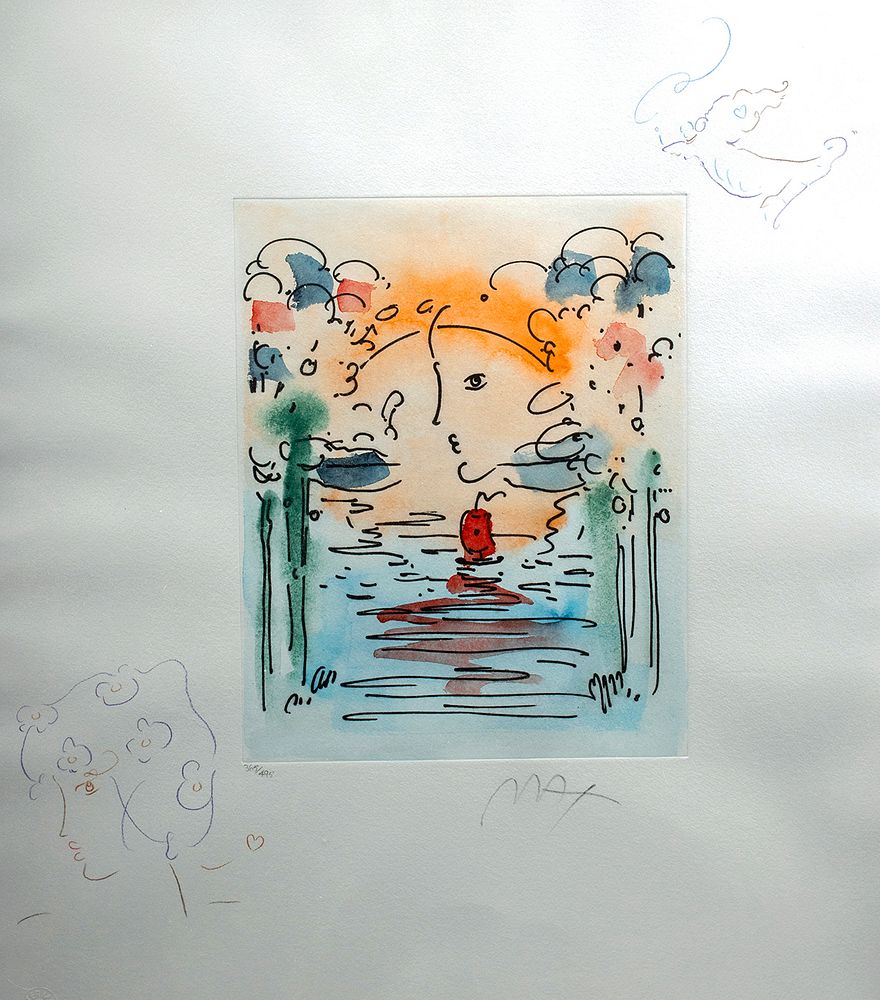 Appraisal: Signed Peter Max Etching w Drawings - Better World Peter