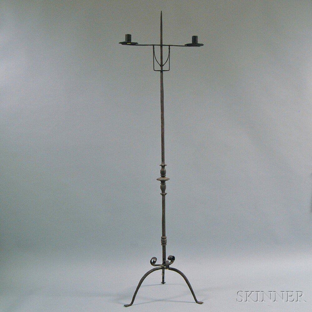 Appraisal: Wrought Iron Adjustable Candlestand th century ht wd in Estimate