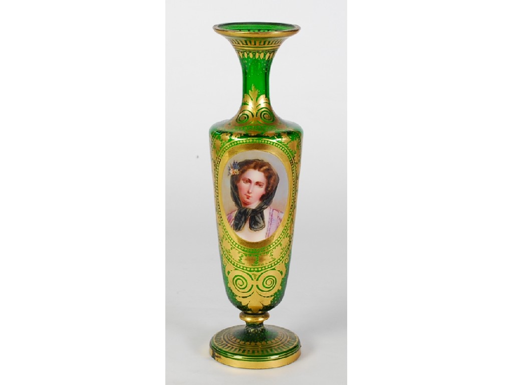 Appraisal: NINETEENTH CENTURY BOHEMIAN GREEN TINTED AND GILT DECORATED TALL OVOID