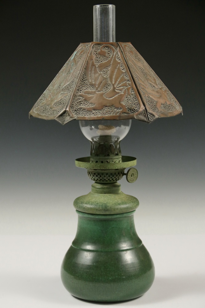 Appraisal: HAMPSHIRE ART POTTERY LAMP Early Hampshire Art Pottery Oil Lamp