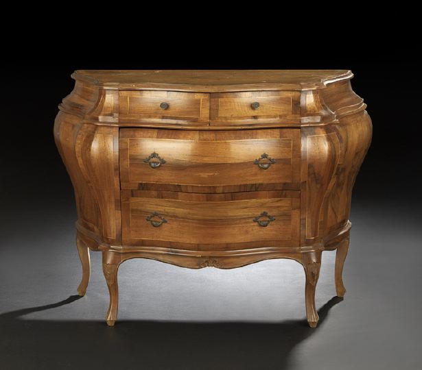 Appraisal: Italian Walnut and Fruitwood Bombe Commode early th century in