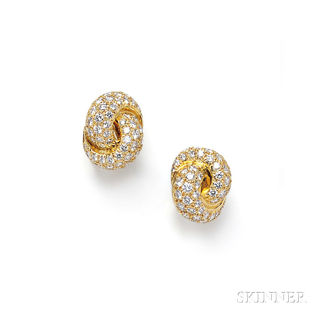 Appraisal: kt Gold and Diamond Earclips each designed as a pave-set