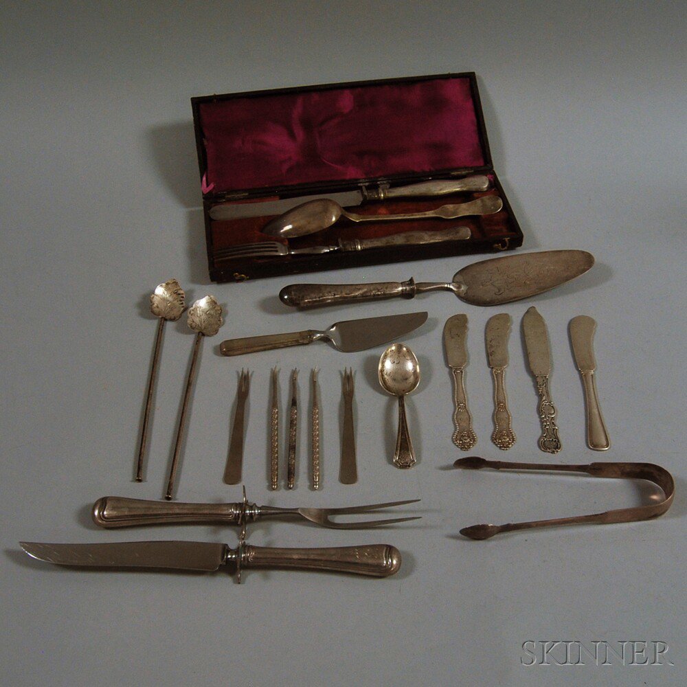 Appraisal: Assorted Group of Flatware a cased three-piece Austro-Hungarian silver place