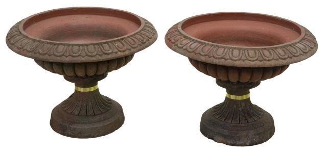 Appraisal: lot of English red terracotta urns having fluted rim raised