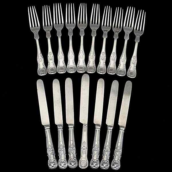 Appraisal: King's Pattern Sterling Fruit Forks and Knives American an assembled