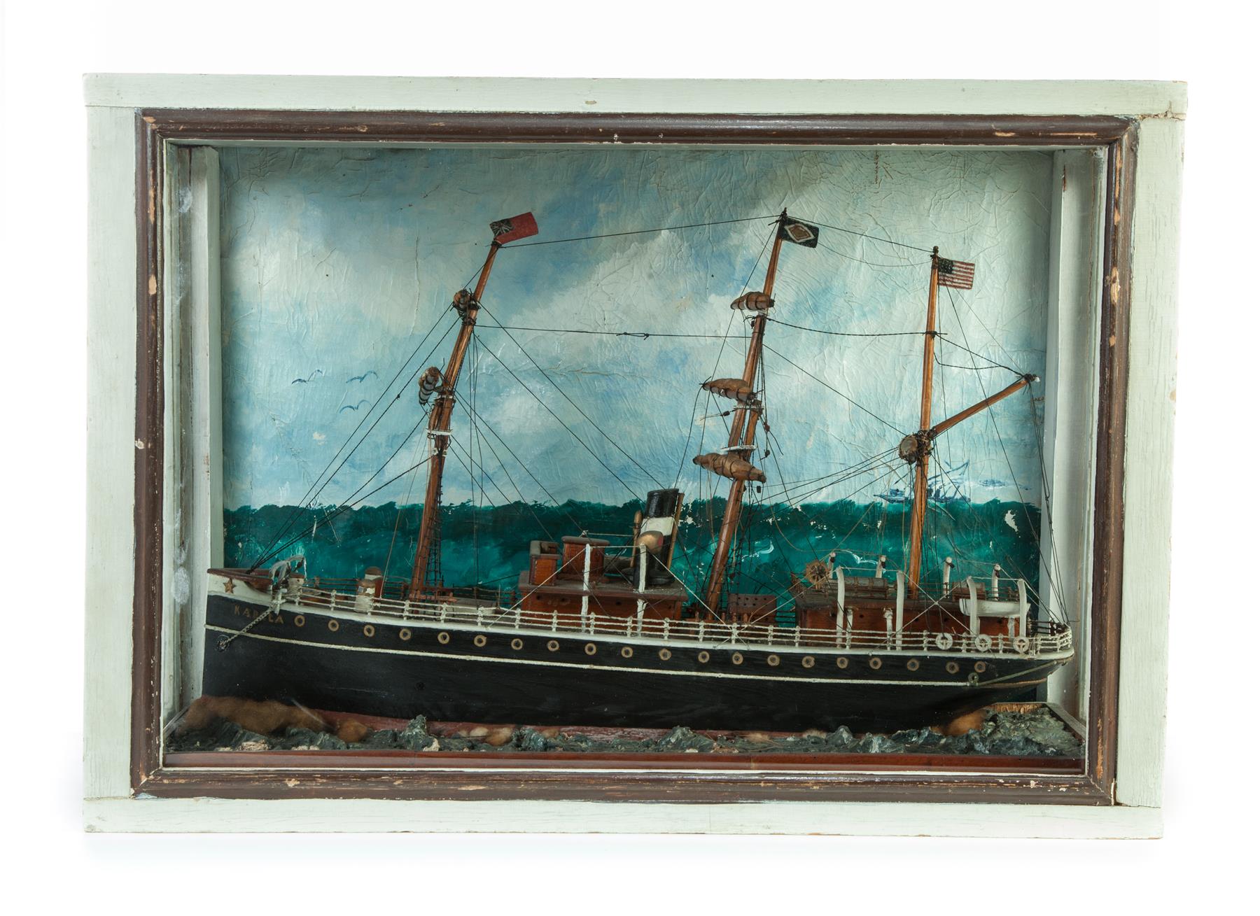 Appraisal: AMERICAN SHIP DIORAMA Early th century wood thread and wire