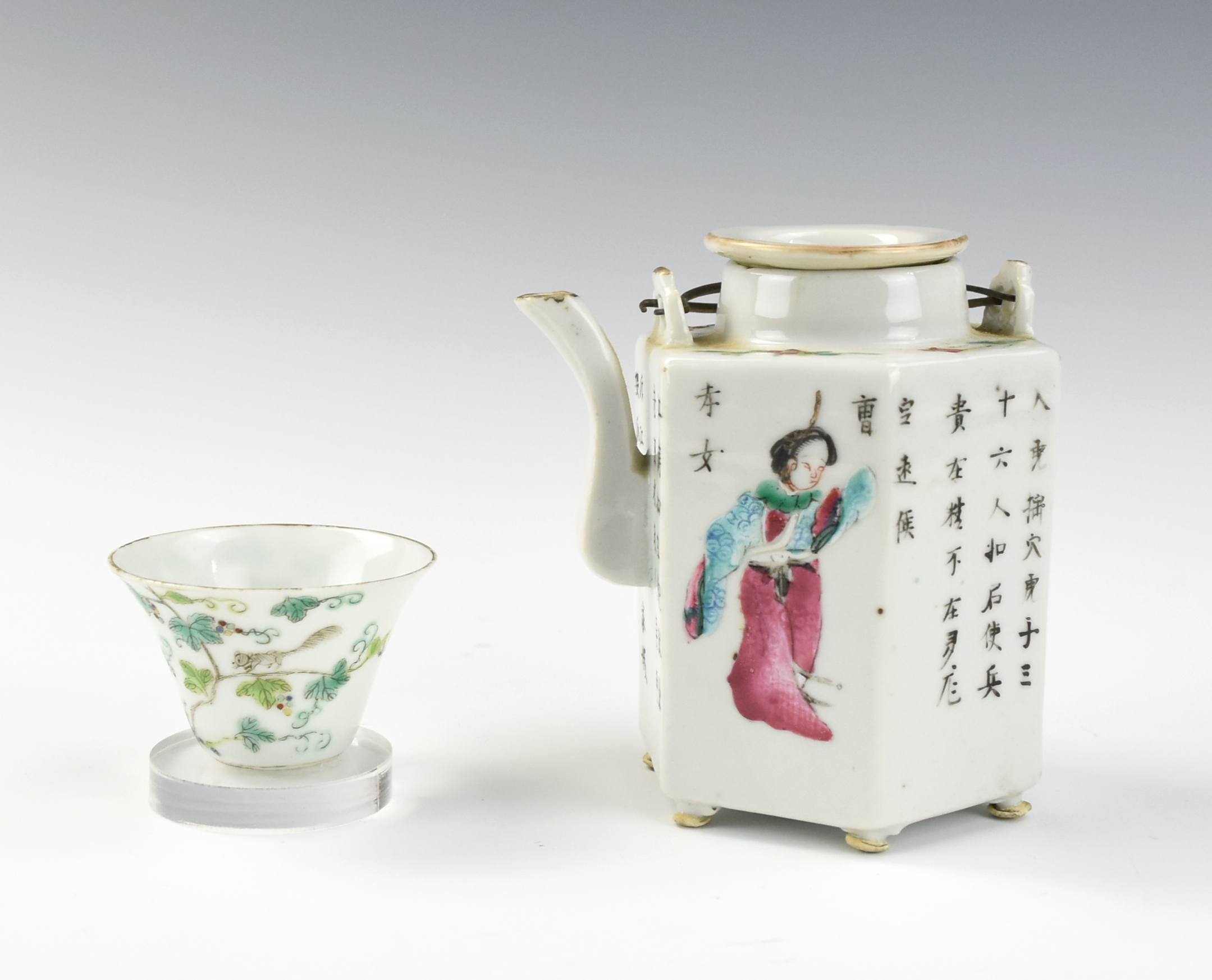 Appraisal: FAMILLE ROSE TEAPOT AND CUP TH C Chinese th C