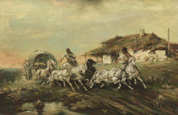 Appraisal: CONTINENTAL SCHOOL EARLY TH CENTURY x Gypsies on horse and