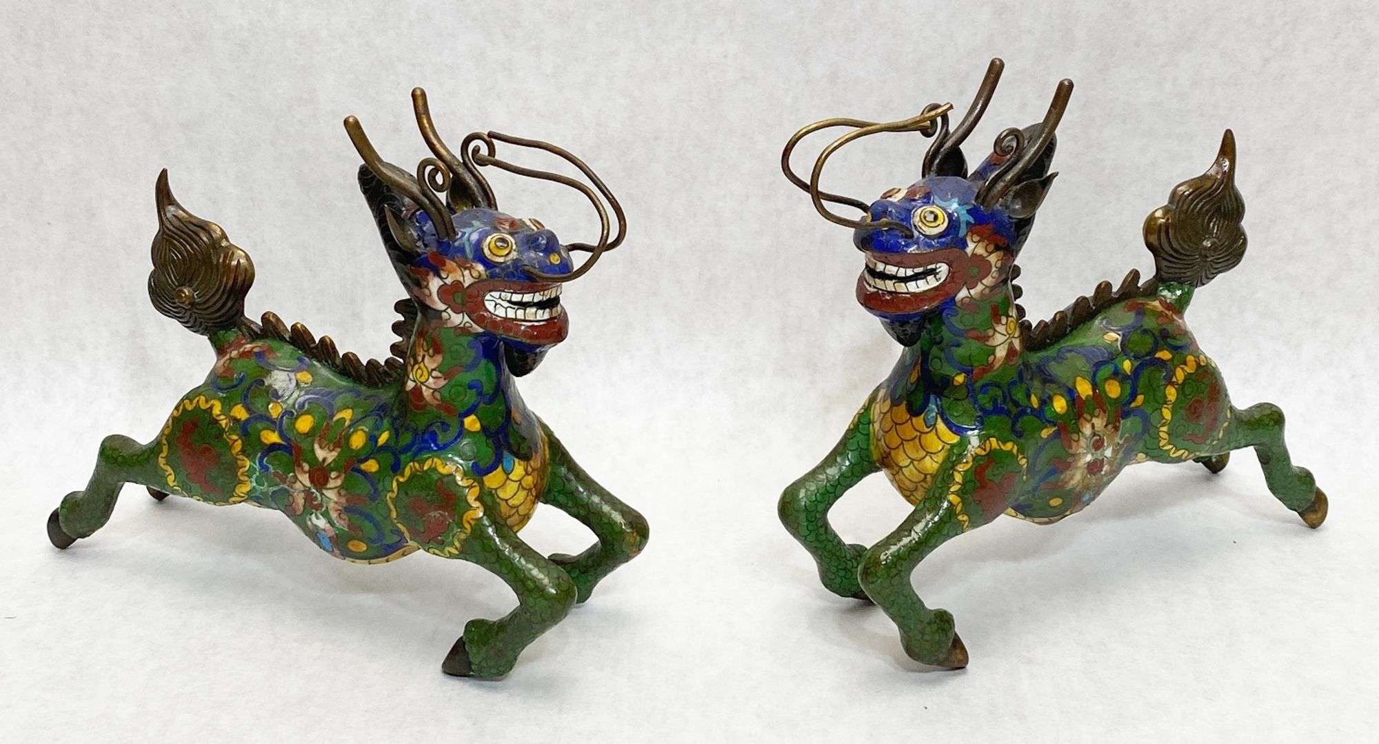 Appraisal: Pair Chinese Cloisonne Qilin Figures tall long Condition Good no