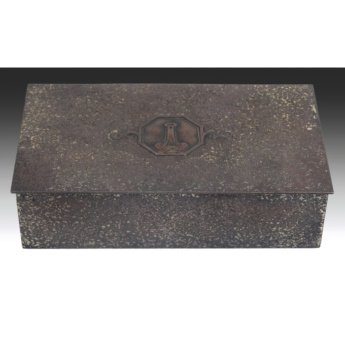 Appraisal: Silver Crest box in sterling decorated bronze signedand numbered K