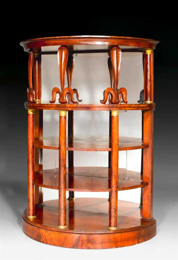 Appraisal: DEMI-LUNE ETAGERE AUX VOLUTES Empire Biedermeier Mainz circa Shaped mahogany