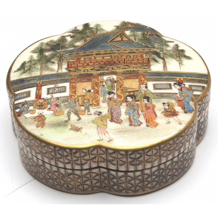 Appraisal: Unusual Satsuma box Meiji period lobed shape with a finely