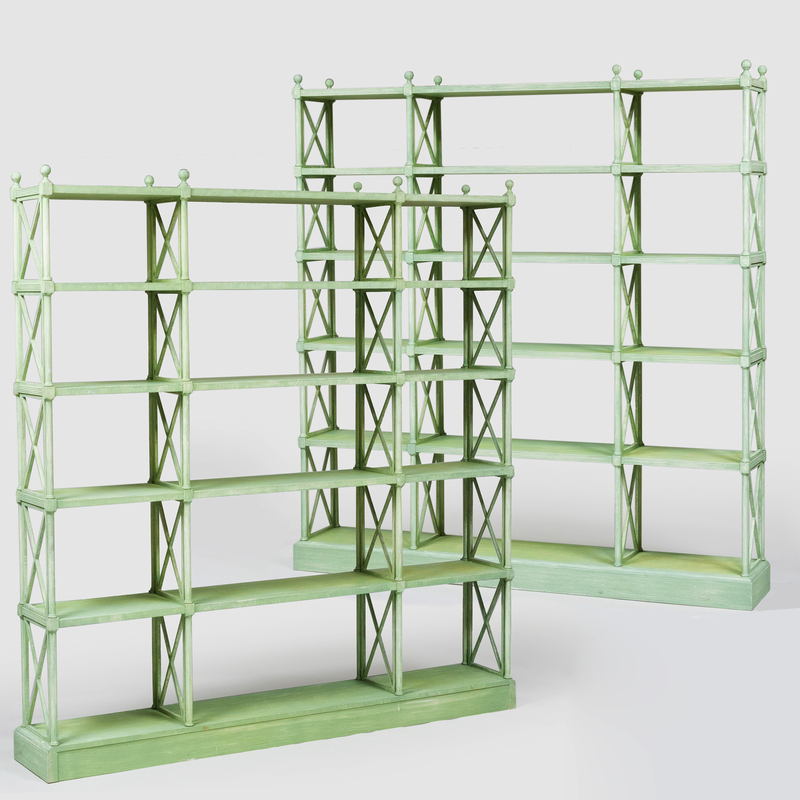 Appraisal: Pair of Regency Style Six Tier Green Painted Bookcases ft