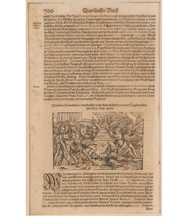 Appraisal: Sebastian Munster German - from Cosmographia woodcut engraving battle scence