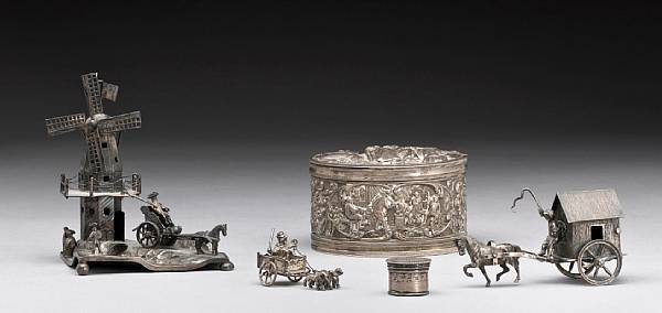 Appraisal: A Dutch silver group of boxes and miniatures Comprising standard