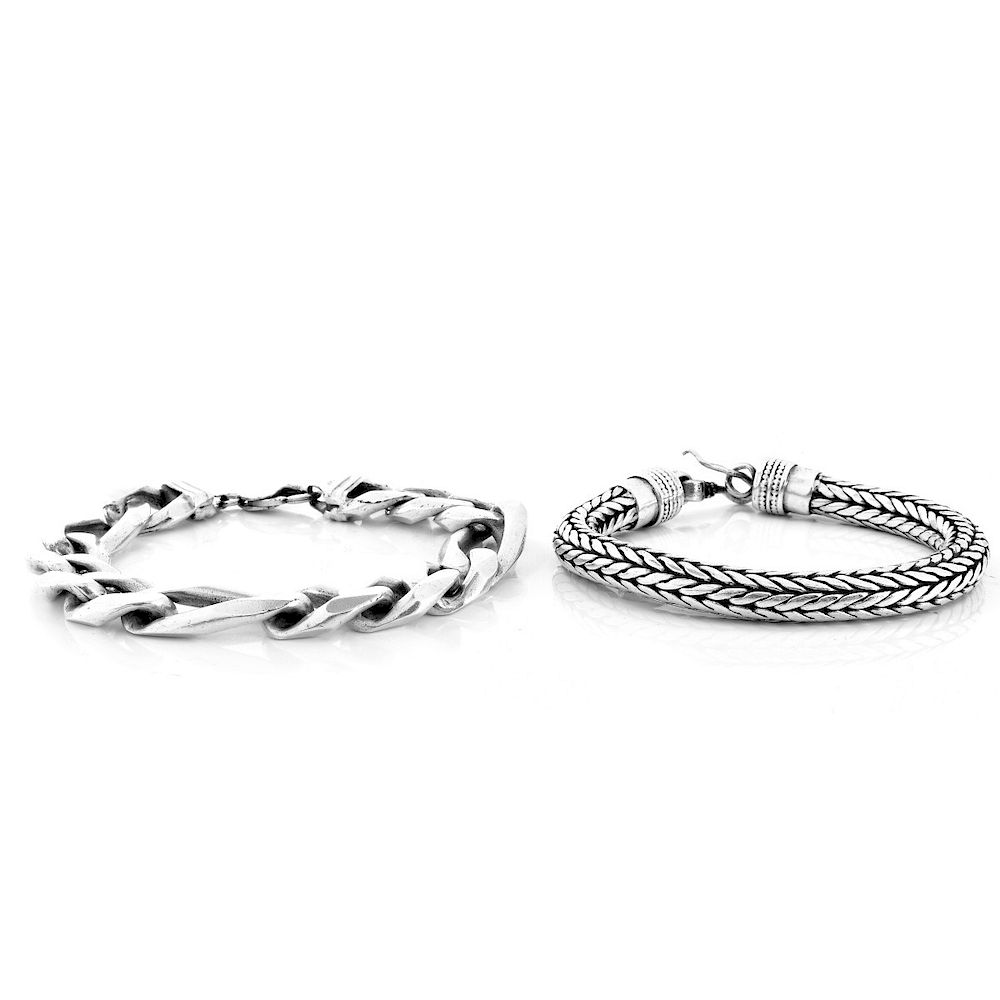 Appraisal: Two Men's Silver Bracelets Two Vintage Men's Sterling Silver Bracelets