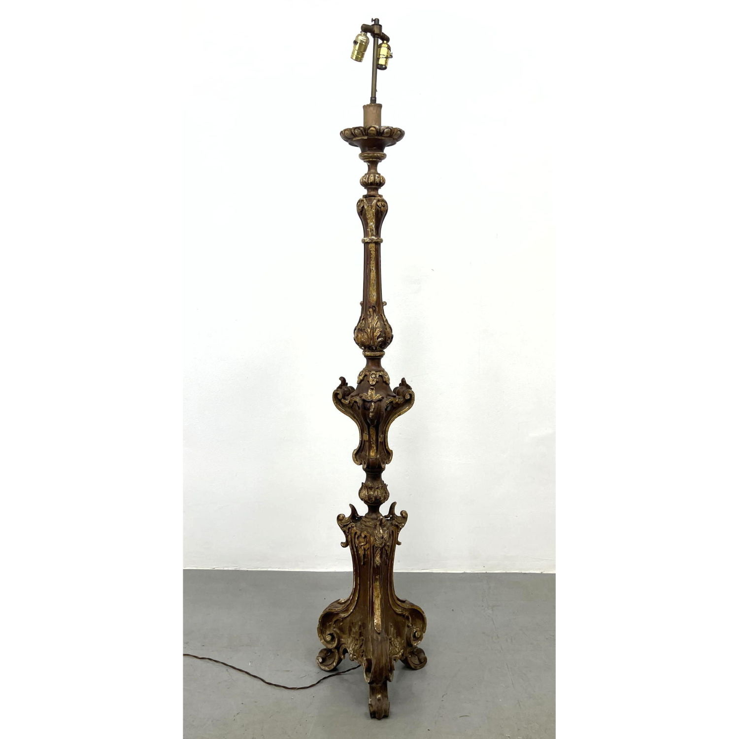 Appraisal: Gessoed Carved Wood Pricket Floor Lamp Dimensions H inches W