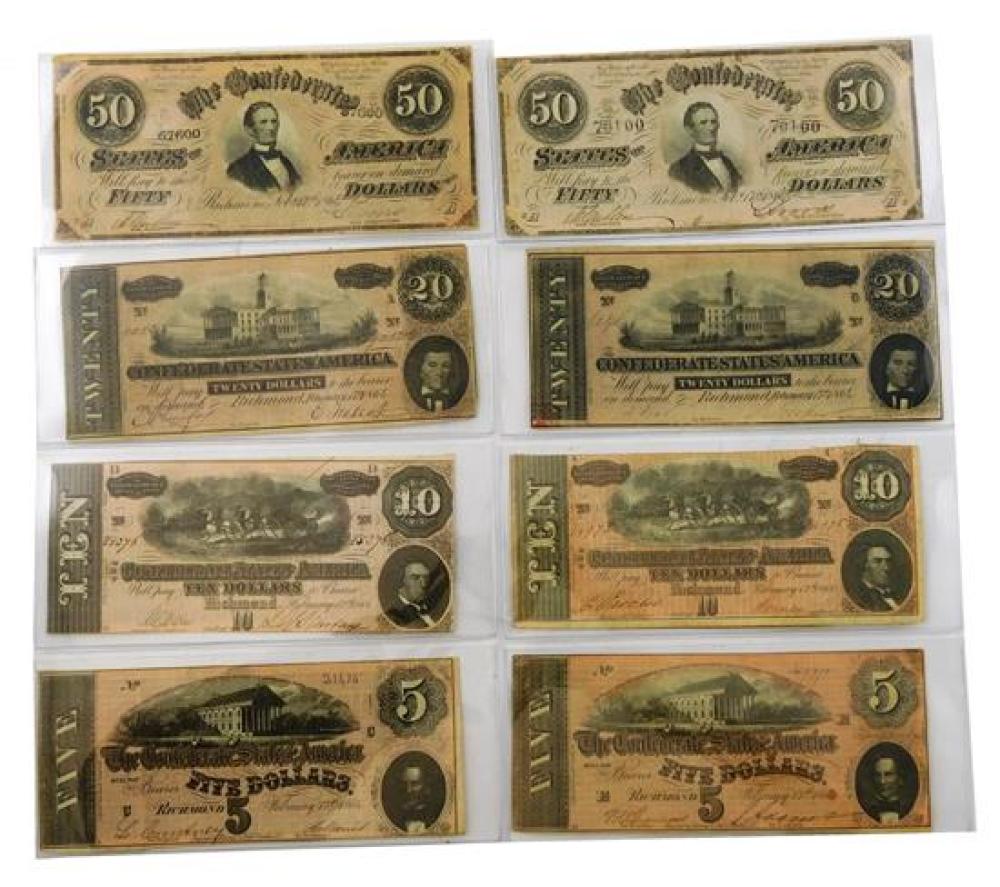 Appraisal: Eight Confederate bank notes all from the seventh series of