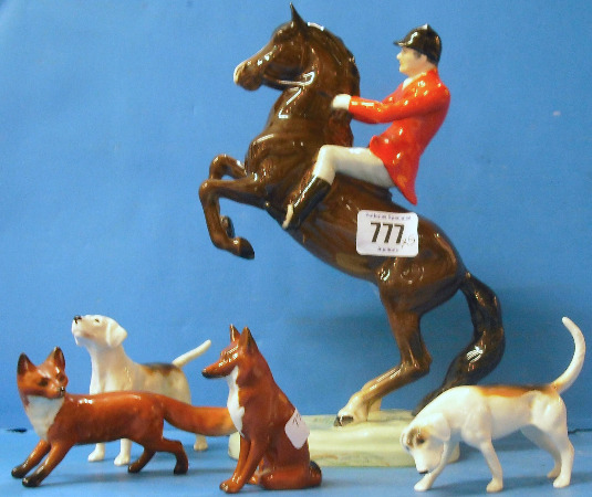 Appraisal: Beswick Huntsman on Rearing Horse Seated Fox Running Fox Foxhound