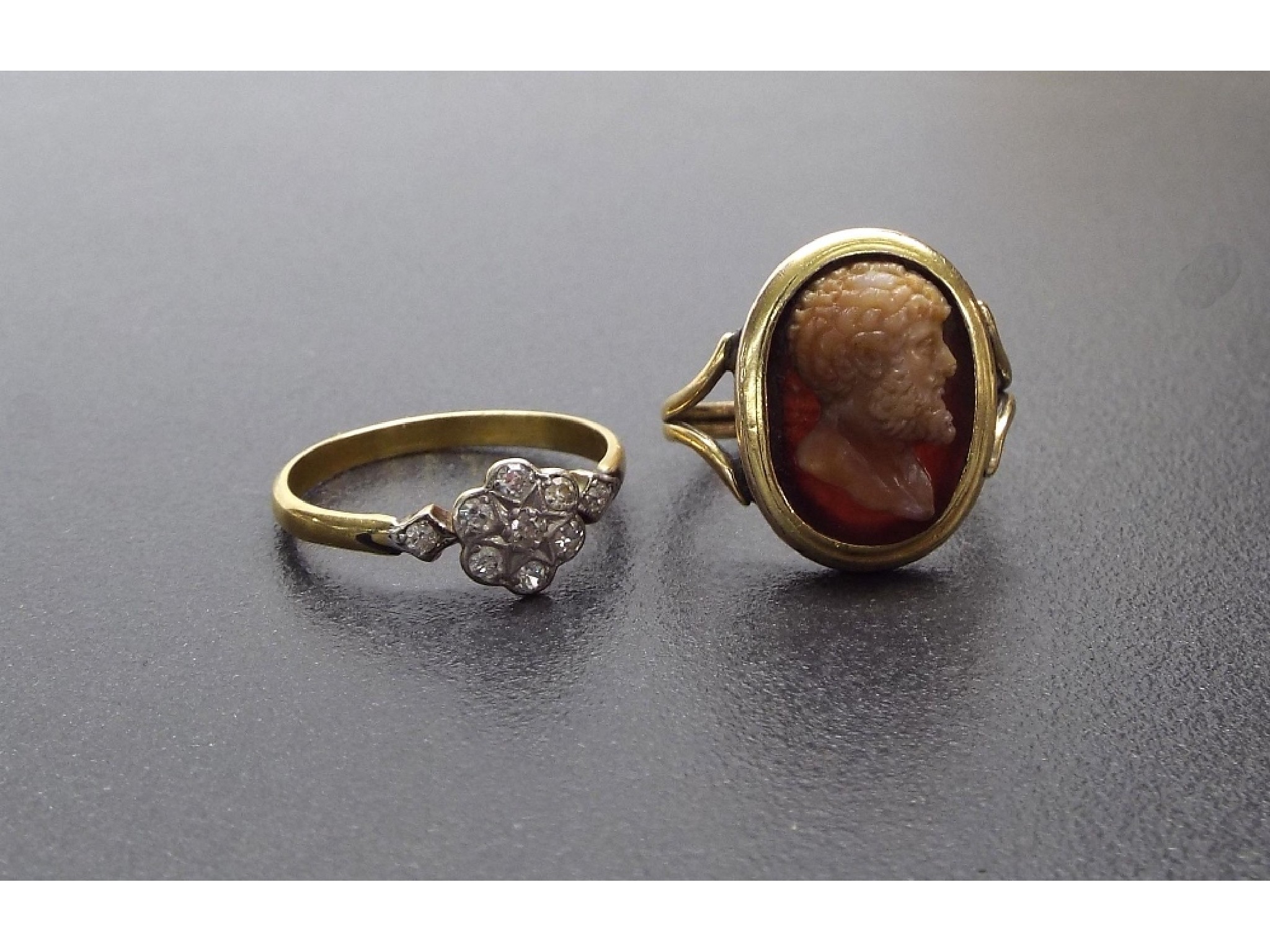 Appraisal: Antique gold mounted oval cameo ring depicting a portrait mm