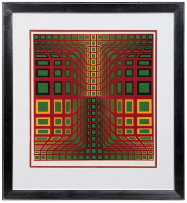 Appraisal: Victor Vasarely Hungarian French - Square in Red and Green