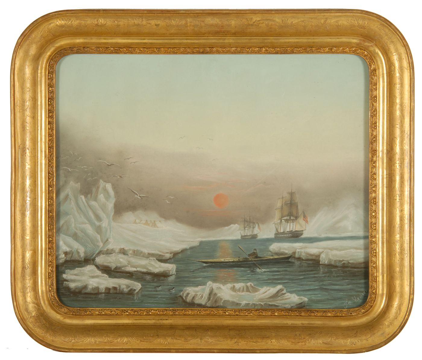 Appraisal: PAIR OF FRAMED PASTELS th Century Arctic exploration and whaling