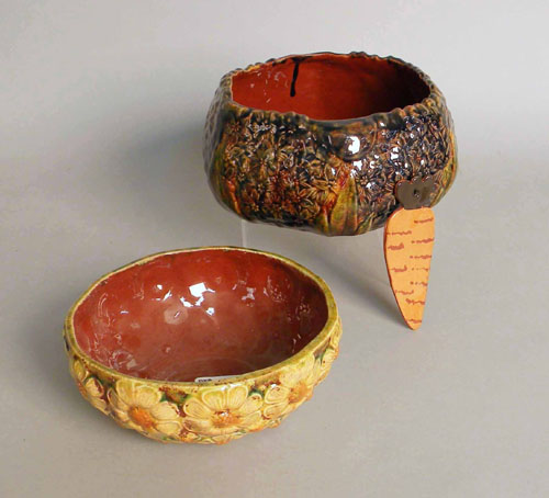 Appraisal: Two Foltz redware bowls h dia and h dia together