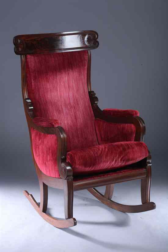 Appraisal: LATE AMERICAN FEDERAL EMPIRE TRANSITIONAL CARVED AND UPHOLSTERED OPEN-ARM MAHOGANY