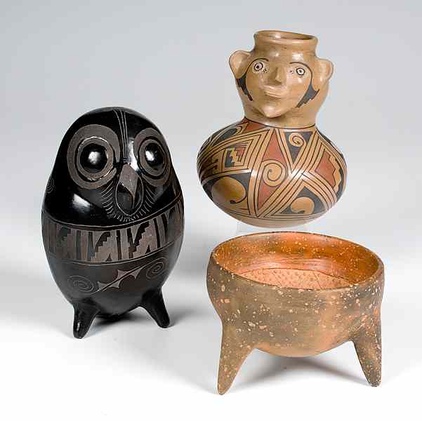 Appraisal: Mexican Pottery lot of includes a large blackware owl signed