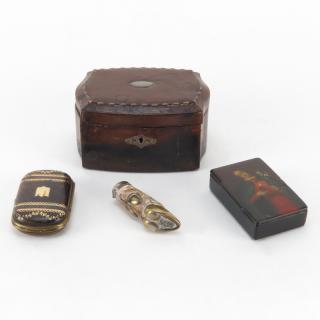 Appraisal: Collection of Four Antique Boxes Including a Continental Silver Mounted