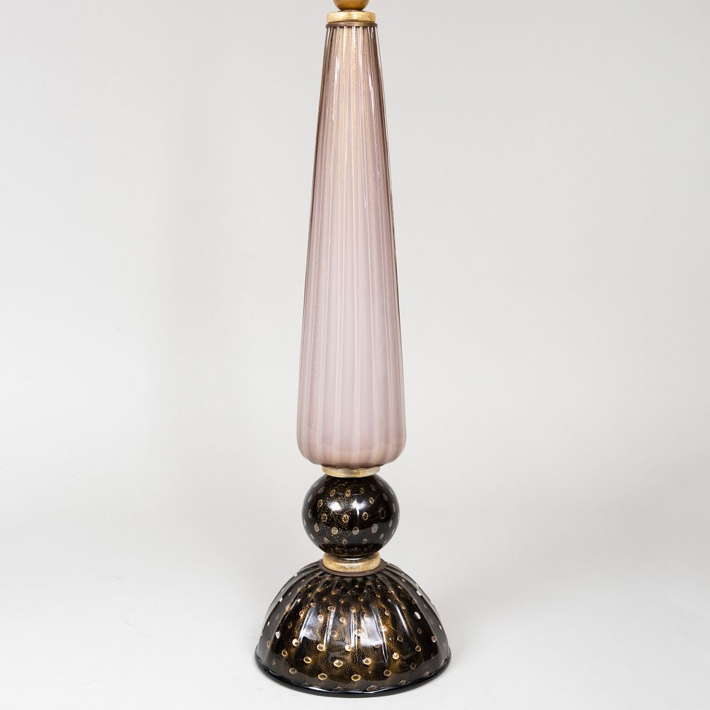 Appraisal: Murano Internally Decorated Lavender and Black Glass Table Lamp x