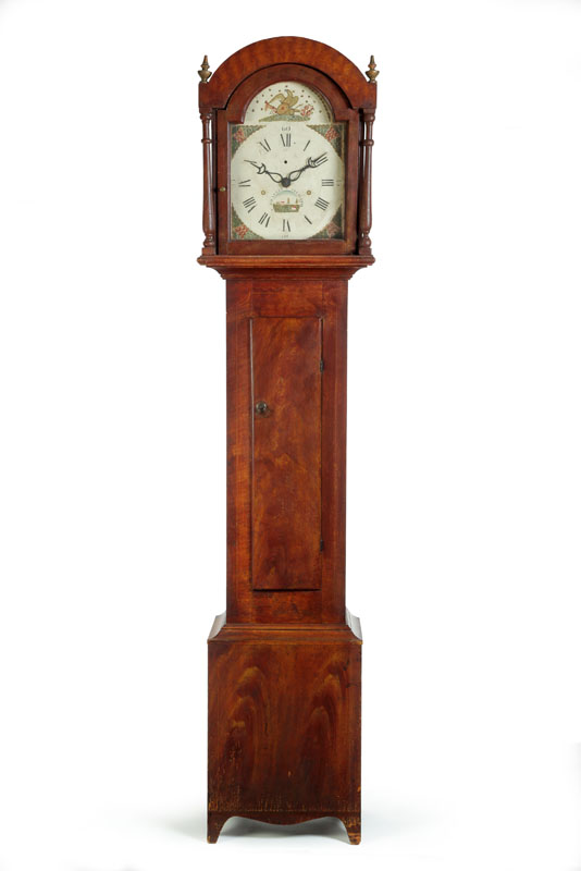 Appraisal: DECORATED TALL CASE CLOCK New England - pine -hour wooden